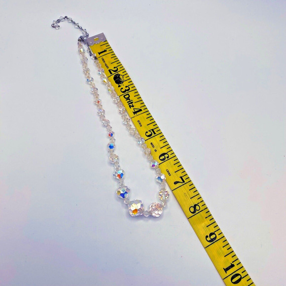 Vintage Aurora Borealis Glass Crystal Beaded Necklace Faceted Graduated AB 18" - Picture 6 of 8